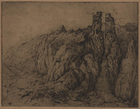 KG 18244
<br/>
Fantasielandschap met klippen ('The Crowhaunted cliffs')
<br/>
<em>Nachenius, Jan Coenraad (1890-1987)</em>